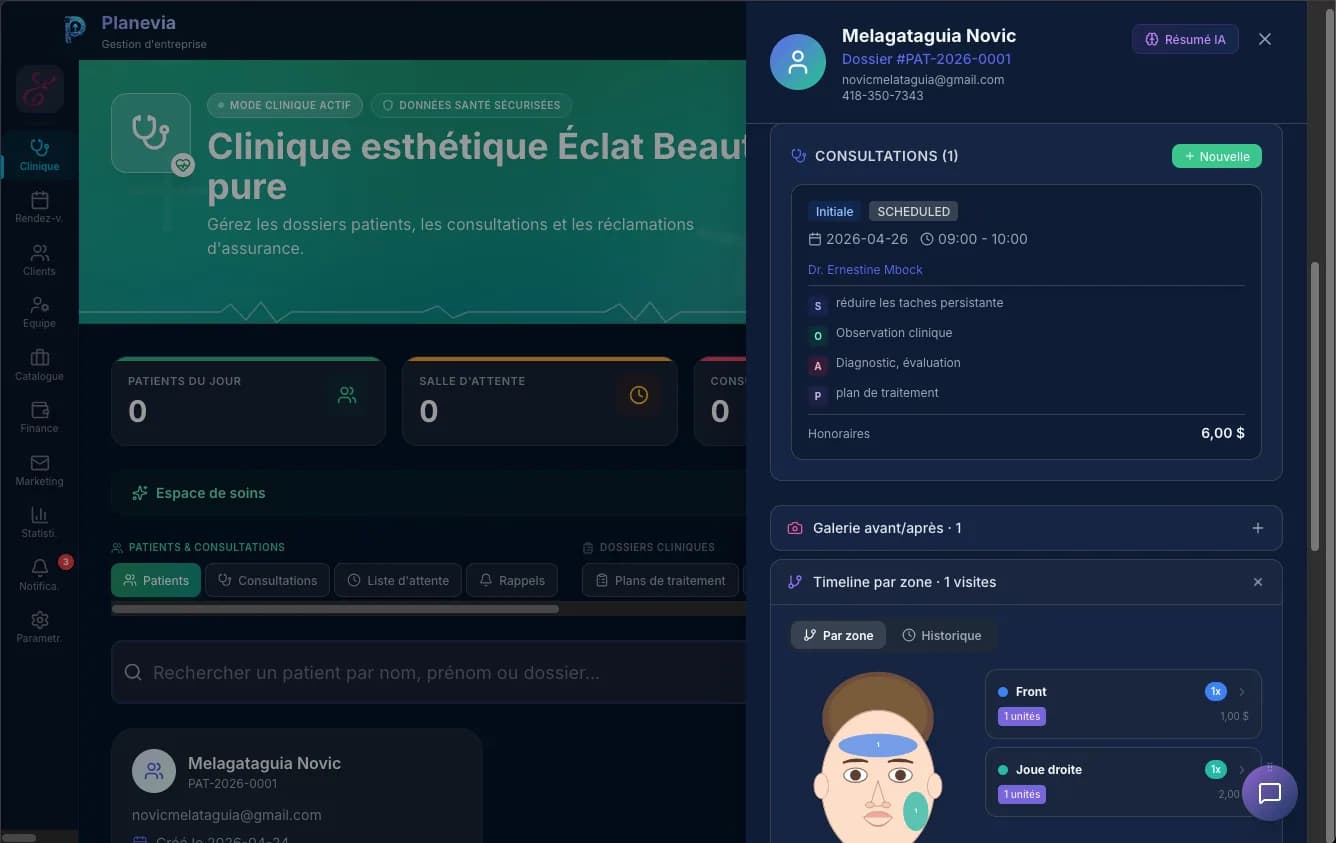 L’historique par zone traitée dans le dossier d’un client Planevia