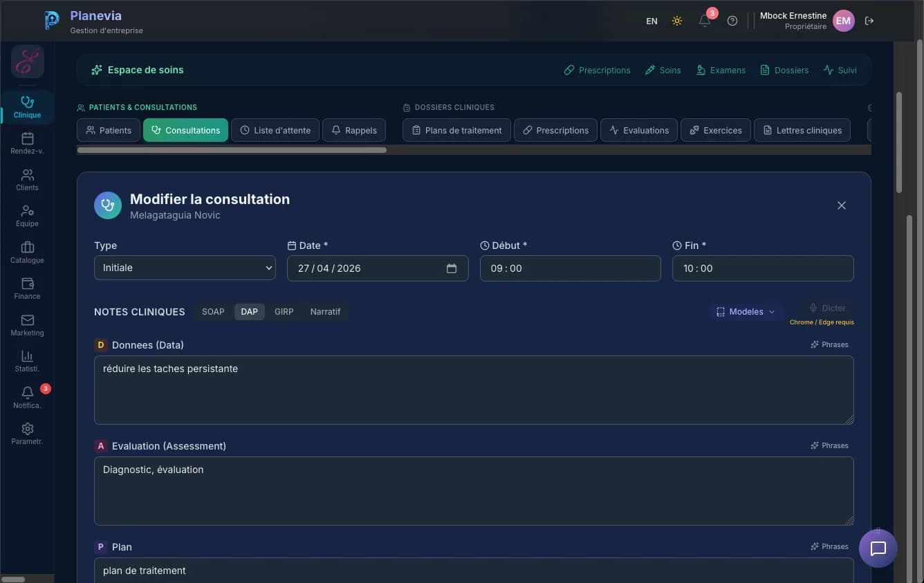 Une nouvelle consultation au format SOAP dans Planevia : subjectif, objectif, analyse