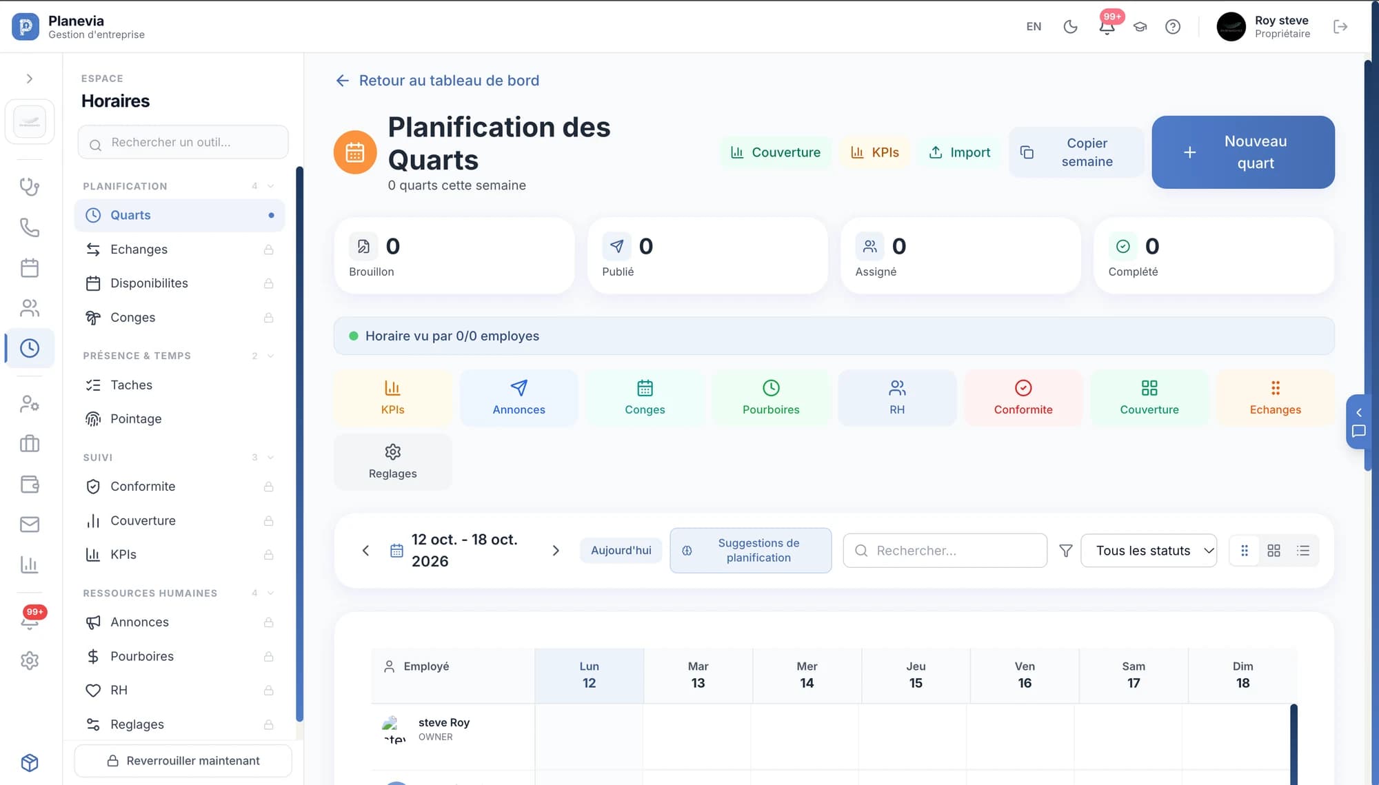 La planification des quarts de travail dans Planevia, semaine par semaine
