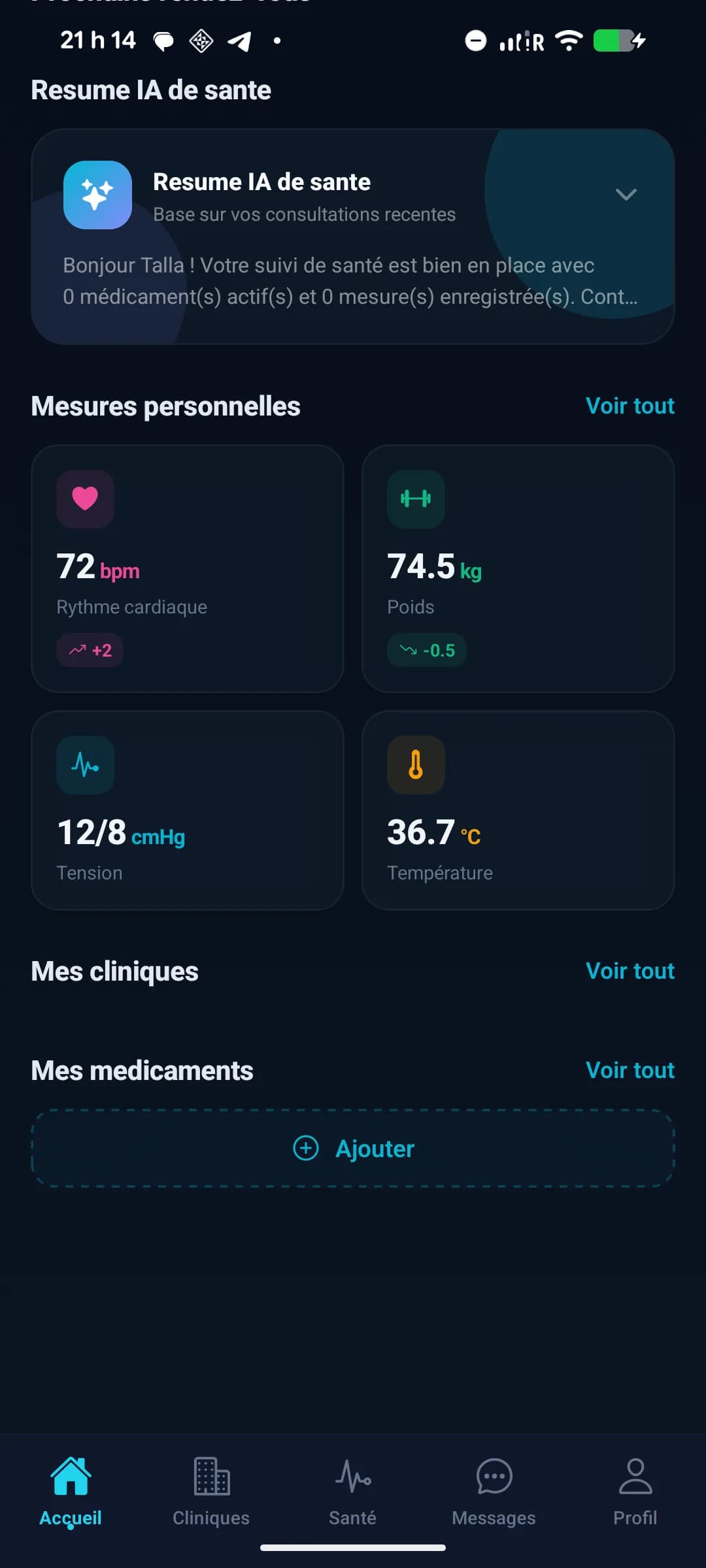 Mesures personnelles et résumé IA Planevia
