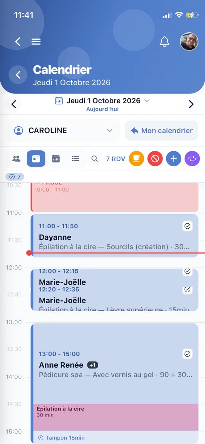 Le même agenda dans l’application mobile