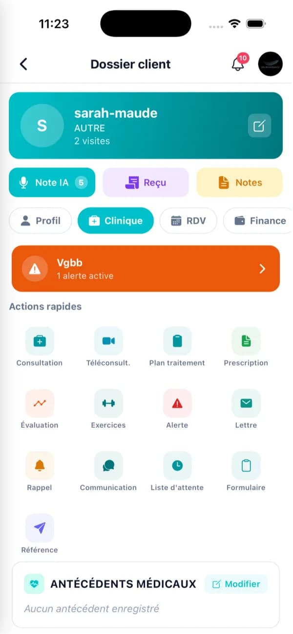 Écran « Clients et dossiers » de l’application Planevia