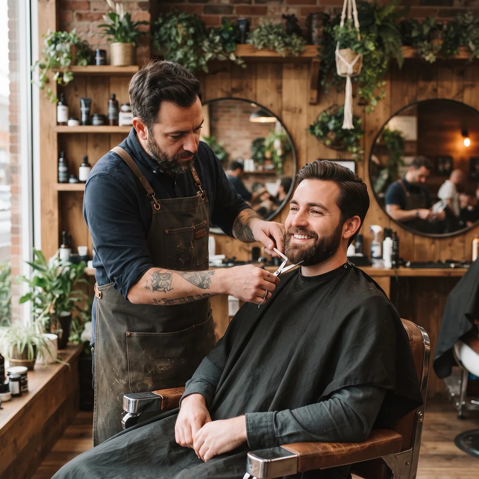 Barbier taillant une barbe à la paire de ciseaux