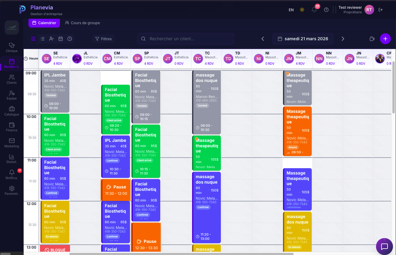 Calendrier Planevia vue semaine