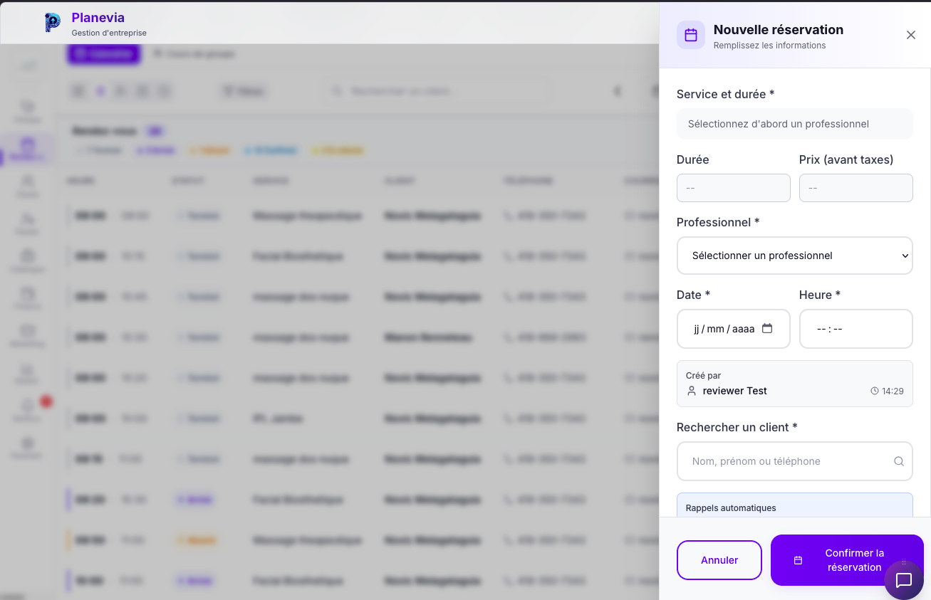 Nouvelle reservation Planevia