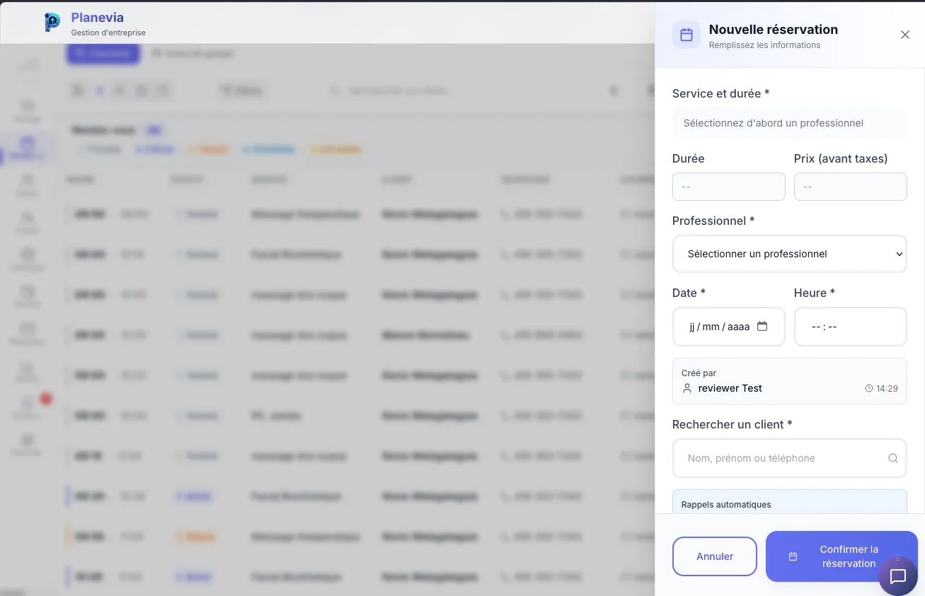 Nouvelle reservation Planevia