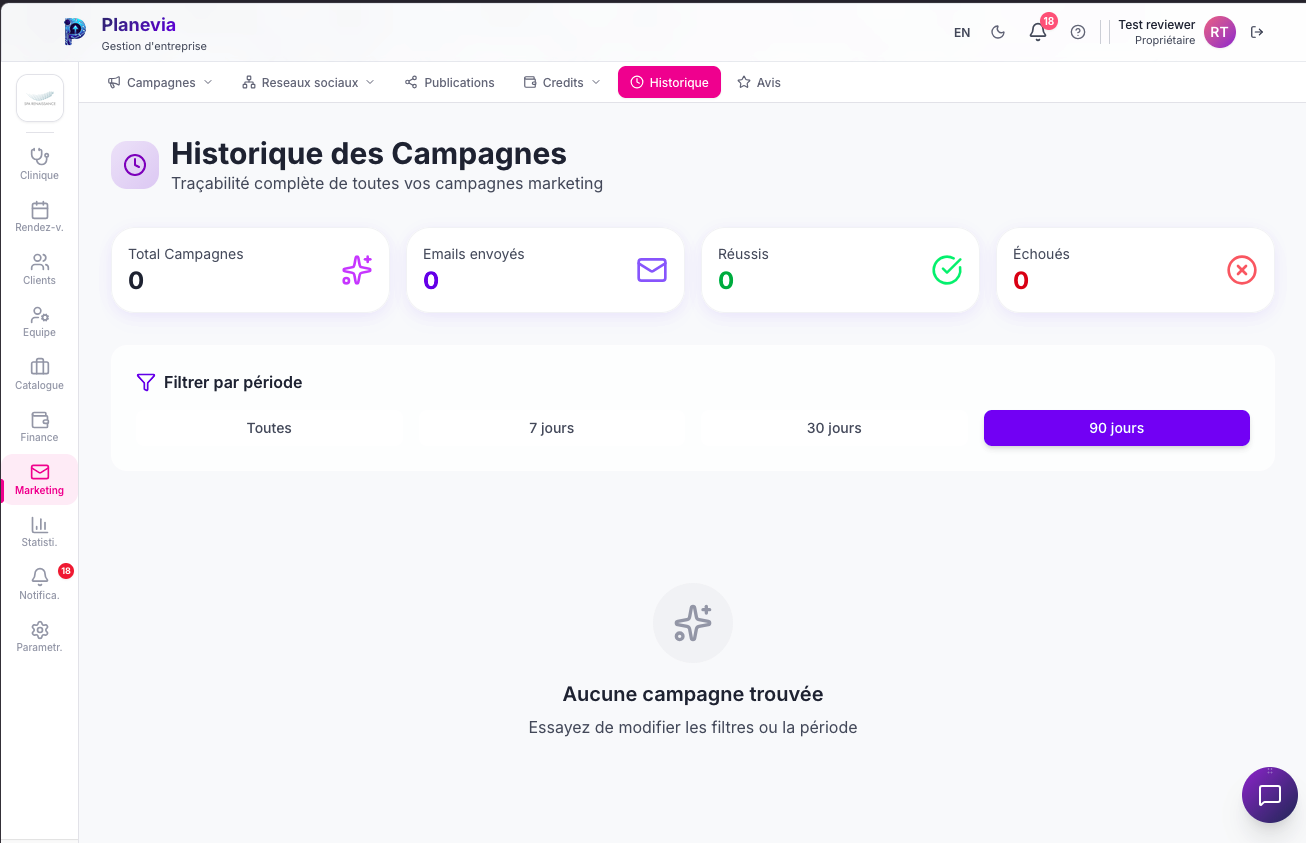 Historique des Campagnes Marketing Planevia