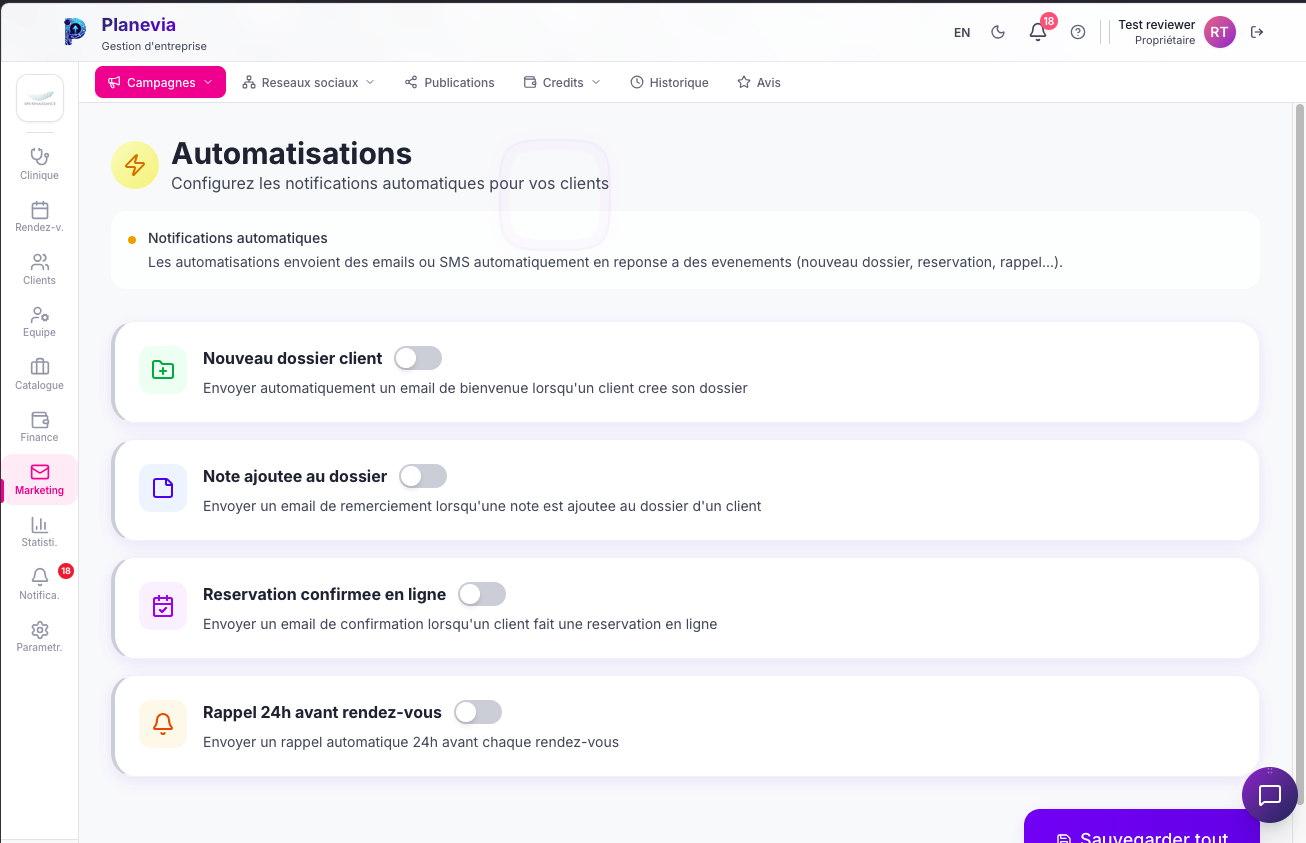 Automatisations Planevia (notifications email automatiques)