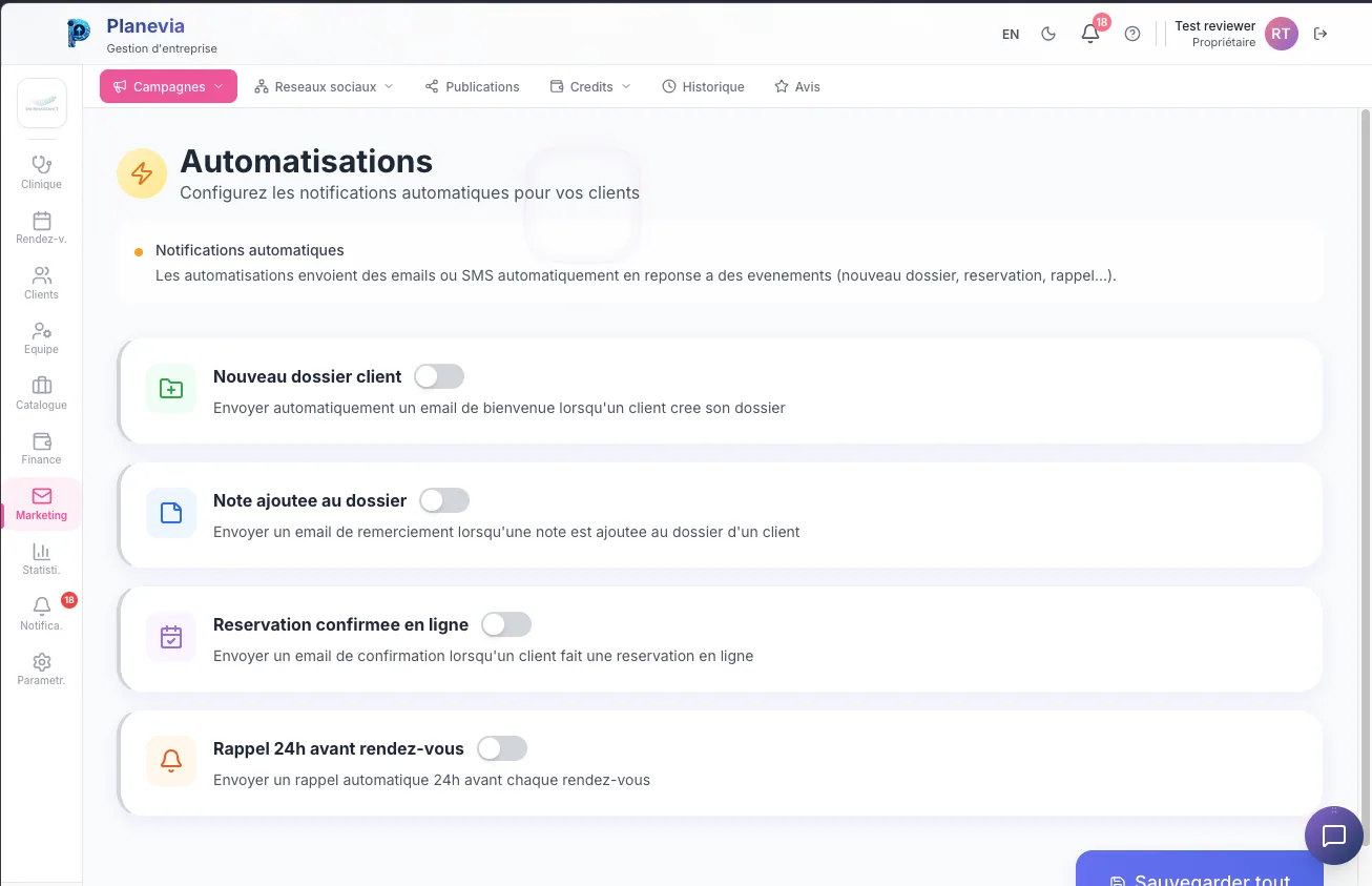 Automatisations Planevia (notifications email automatiques)
