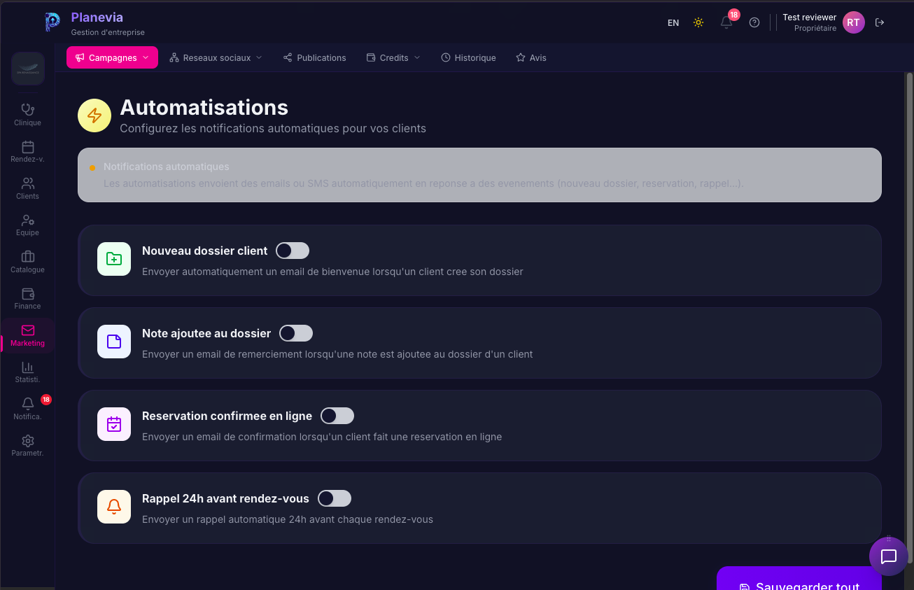 Automatisations Planevia (notifications email automatiques)