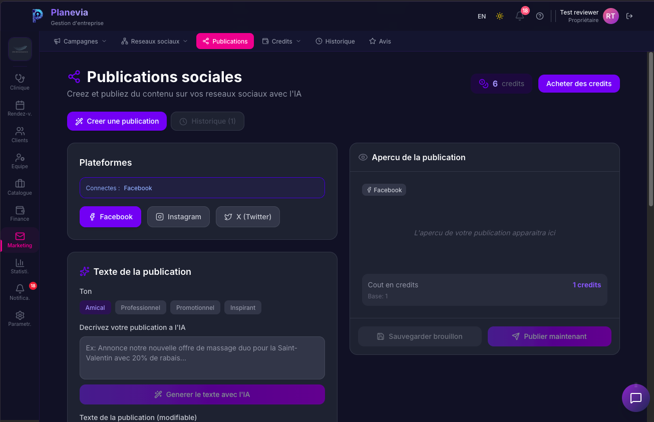 Generation de publication sociale par IA