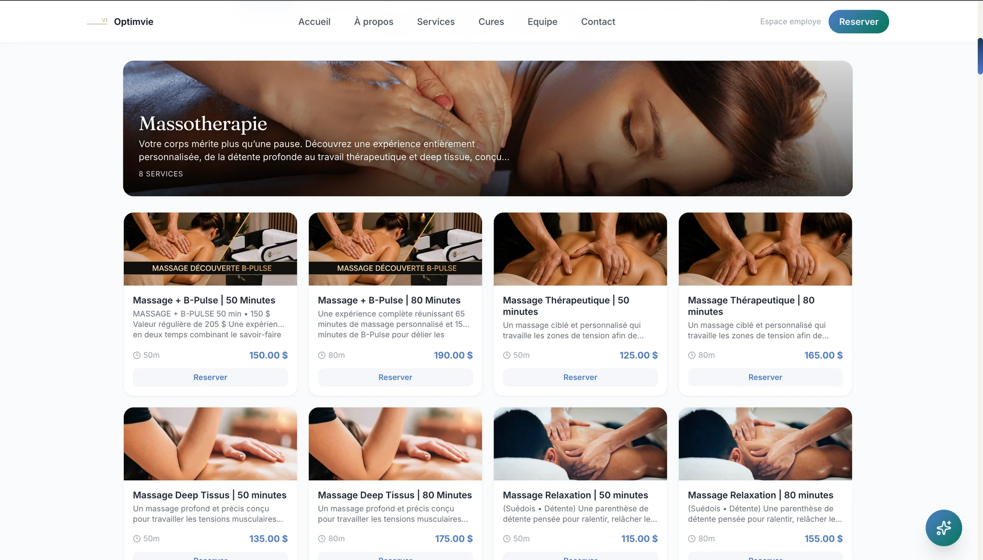 La page de réservation, côté client